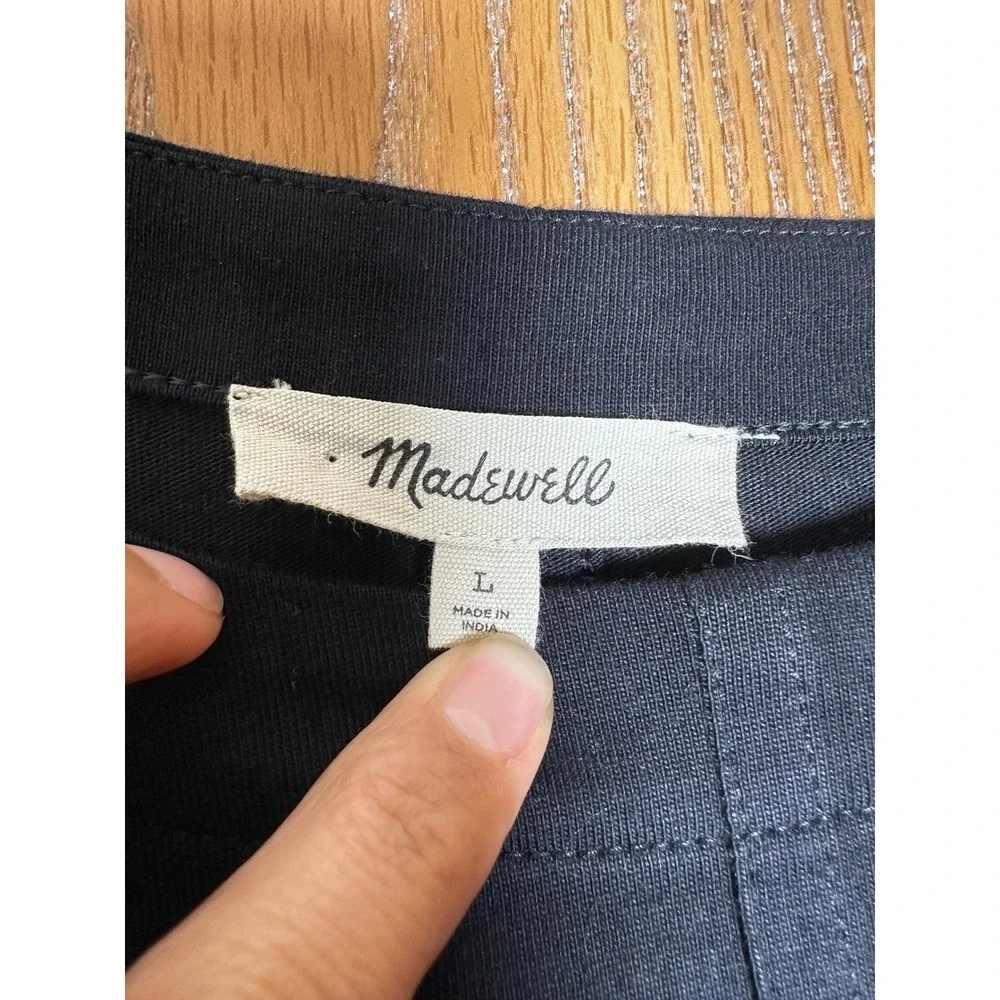 Madewell Black Puff Sleeve Top Blouse Round Neck‎ Short Sleeve Womens Size L